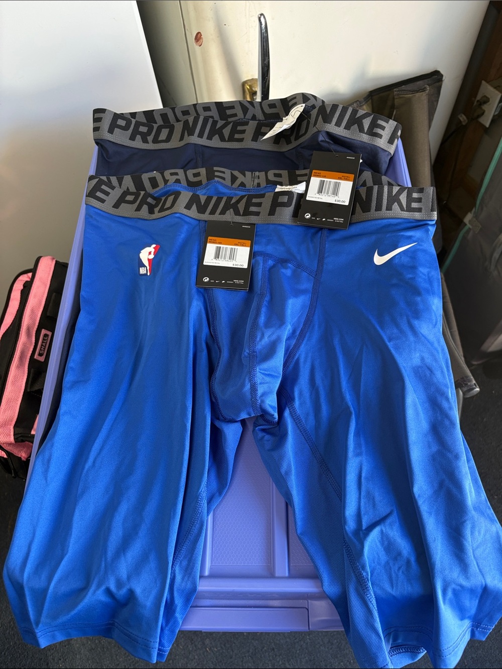 Nike Blue Pro Compression Shorts with NBA Patch